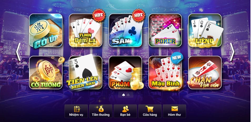 Giao diện các loại game bài tại tuantinquehuong.net 